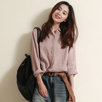 Gu Jia produced literary cotton shirt womens new coat design sense niche loose long sleeve linen shirt