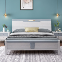 Modern minimalist light luxury wood bed 1 8 meters economy white embossed double nuptial bed 1 5 female children