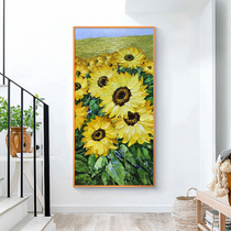 Hand-painted oil painting porch decorative painting sunflower corridor mural at the end of the corridor modern simple hanging vertical painting