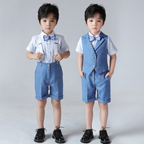 Childrens small host dress mens summer short sleeve vest set Boy Show suit three-piece suit