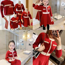 Parent-child dress autumn and winter 2021 new foreign style dress a family of three or four sweater knitwear family dress