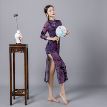Classical dance costumes female Chinese style folk dance practice clothes show thin open cheongsam elegant dress