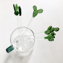 Cactus new colorful glass mixing rod Japanese wine stick cute creative long handle juice coffee spoon