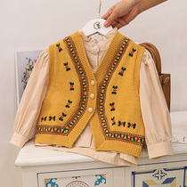  Girls  wool waistcoat 2021 spring and Autumn new college style forest department western style all-match top embroidered childrens vest