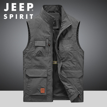 JEEP JEEP quick-drying vest men Middle-aged loose size autumn and winter warm multi-pocket casual outdoor vest jacket