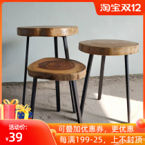 Log iron furniture small round coffee table art balcony flower a few original ecological home solid wood storage side