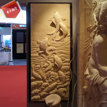 Artificial sandstone relief mural TV background wall porch sand sculpture sandstone three-dimensional porch Carp Leaping Dragon Gate