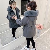 Girls cotton-padded velvet thickened 2021 new childrens dress foreign style in the long Parker clothing cotton-padded jacket tide