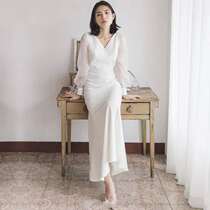 French wedding dress 2021 new bride simple atmosphere tour retro licensed white dress light wedding dress summer