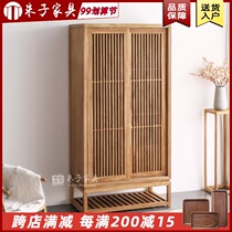 New Chinese wardrobe solid wood home push-pull old elm homestay clothing storage cabinet sliding door wardrobe log cabinet