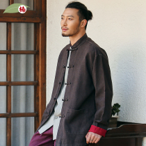 Nan linen Tang suit mens autumn Ramie long sleeve jacket Chinese style coat Chinese style retro buckle improvement line