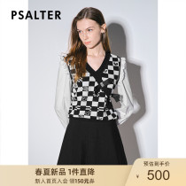 Poetic beauty dress 2022 Spring new fashion Chessboard Grid V Collar Shirt Fake two wool-knitted sweatshirts