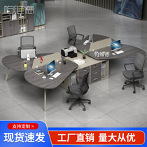 Special-shaped work station staff office table and chair finance office 4 employees four staff staff table card position is simple
