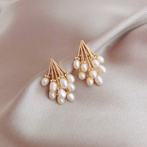 925 silver needle real gold plated French baroque pearl earrings female retro temperament ear ring Korean earrings