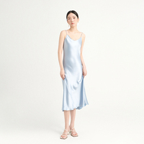 SUD Weights collection _ Japanese import minimalist V collar _ satin satin triacetate real silk sashimi with dress and skirt woman