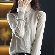 Agaric Side Thin fine Finely Spun Wool Knit Cardiovert Jacket Woman 22 Spring new temperament outgust with gentle wind