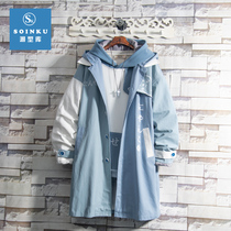 soinku autumn and winter plus velvet thick coat students handsome clothes trend spring and autumn leisure long windbreaker men