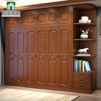 Modern Chinese solid wood wardrobe three four five six door log simple open door wardrobe wooden economic furniture