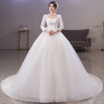 French satin wedding dress 2021 new bride long sleeve tailing winter thick warm waist pregnant women Palace style