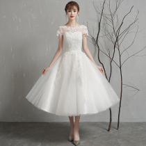 One-character shoulder light wedding dress 2021 new bride Super fairy simple French little man summer license small white dress