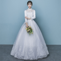 Main wedding dress 2021 new bride temperament winter thick long sleeve warm waist pregnant woman stand collar light simple simple