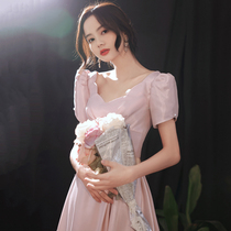 Evening dress Female banquet small lady pink medium-long section usually can wear toast dress Bridal summer dress