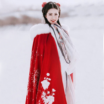 Yi Xianzi Hanfu cloak female plus velvet thickened Chinese style red New Year cloak ancient style autumn and winter costume jacket