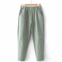 Large size womens clothing middle-aged womens pants mom summer cotton and hemp pants summer thin female fat mom summer casual nine-point pants