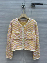 Color plaid knit cardiovert sweetness and reduced age water drill to finish waist display slim round collar short coat spring and autumn female high end