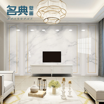  Custom bamboo and wood fiberboard integrated wallboard TV background wall Living room sofa film and television wall High-gloss imitation marble