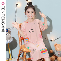 Fenten summer childrens nightgown cotton short sleeve thin girl child cute girl cotton home clothing pajamas