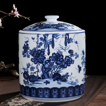 Jingdezhen ceramic ornament vintage blue and white porcelain tea pot large Puer cake tea porcelain jar storage jar storage jar storage jar