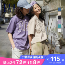 (washed cotton) Gap men and women loaded LOGO pure cotton loose short sleeves T-shirt 809021 Summer new casual blouses