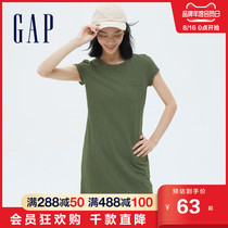 Gap womens round neck straight cotton short-sleeved dress summer 547684 new light and breathable casual T-shirt skirt