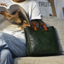 2021 Original Texture Womens Bag Leather Vintage Hand bag Tanning Cowhide Tote Bag Handmade Shoulder Bag Square Bag