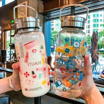 Japanese gp graffiti transparent heat-resistant glass men and women couples sports water bottle Super capacity tea cup