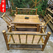 Retro bamboo sofa hot pot restaurant bamboo table and chair farm restaurant barbecue farmhouse bamboo chair bamboo stool original ecological bamboo furniture