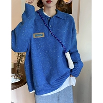 Klein blue sweater Lazy Senior Sensation dont make a colorful point design feelings Little crowdautumn Winter new POLO Shirt blouse