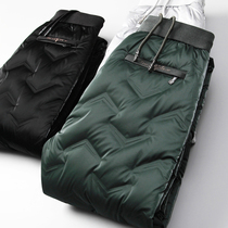 Winter high-end three-dimensional pressure rubber waterproof thick warm white goose down pants for mens slim feet