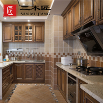 Three carpenters high-end cabinets customized solid wood European style new Chinese kitchen custom-made overall decoration whole house Villa