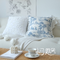 French retro American country back bag pastoral blue white cushion living room sofa embroidery pillow lace pillow