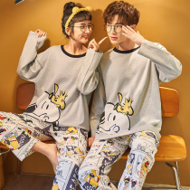 Couple spring and autumn cartoon pajamas womens winter 2021 new mens cotton large size long sleeve home clothes two-piece set