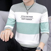  Playboy pullover sweater Mens autumn Korean slim-fit sweater teen striped long-sleeved round neck sweater