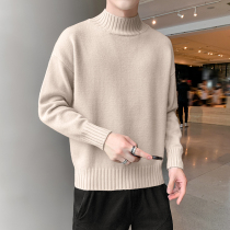Autumn and winter semi-turtleneck sweater men plus velvet thickened Korean version of loose winter trend bottoming sweater men sweater tide
