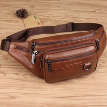Casual Multifunctional Head Cowhide running bag Mens Leather Chest Bag Mobile Phone Bag shoulder bag Sports Outdoor Riding Bag