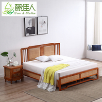  Rattan beauty solid wood rattan bed 1 8m double bed Hotel rattan furniture Rattan bed Rattan art bedroom suite DS