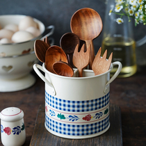 American country style retro tableware bucket chopstick cage Drain knife fork tube tableware Kitchen baking supplies storage basket rack
