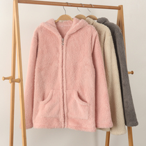 Foreign trade ladies thick coral fleece comfort cotton wool long sleeves homewear pajamas tops hooded jackets outer wear warm winter