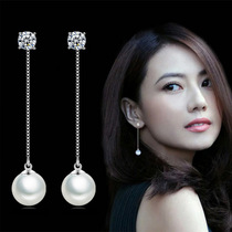 Anti-allergy S925 pure silver drop pearl long earrings Earrings Temperamental Lady Earline Ear Pendant Ear Ornaments Accessories