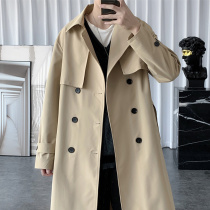 Tide brand windbreaker men's long coat handsome English style knee coat autumn and winter 2021 new youth coat